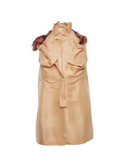 Pre-owned Marni Embellished Ruffle Blouse In Neutral