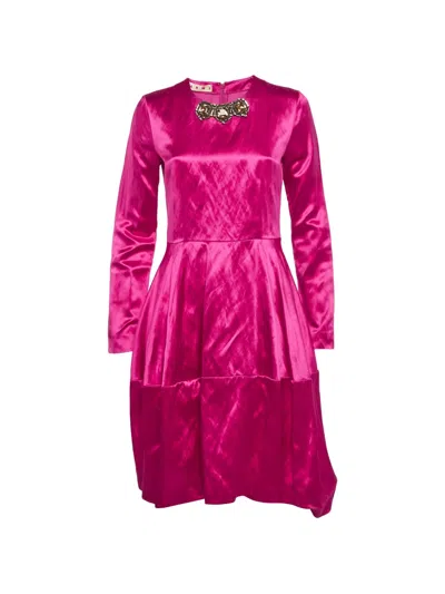 Pre-owned Marni Embellished Satin Mini Dress In Pink