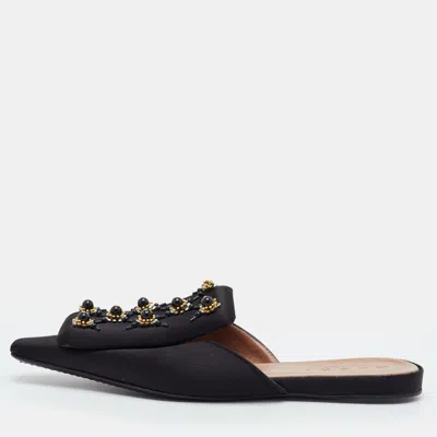 Pre-owned Marni Embellished Size 36.5 Black Satin Pointed Toe Flat Mules