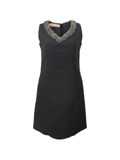 Pre-owned Marni Embellished Wool Dress In Black