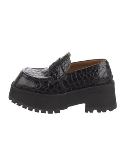 Pre-owned Marni Embossed Leather Animal Print Loafers In Black