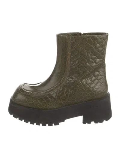 Pre-owned Marni Embossed Leather Animal Print Moto Boots In Green