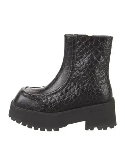 Pre-owned Marni Embossed Leather Combat Boots In Black