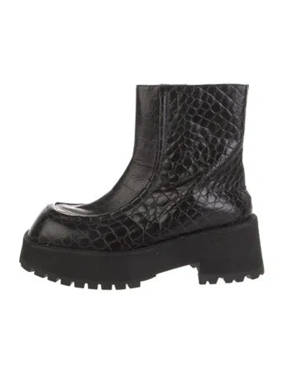 Pre-owned Marni Embossed Leather Combat Boots In Black