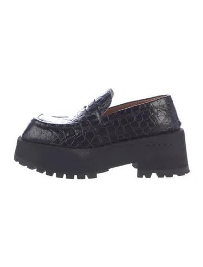 Pre-owned Marni Embossed Leather Loafers In Blue