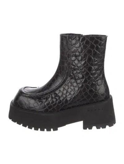 Pre-owned Marni Embossed Leather Moto Boots In Black
