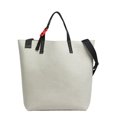 Marni Embossed-logo Tote Bag In Nude