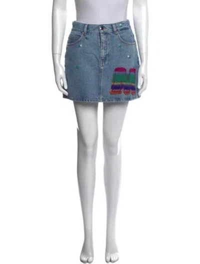 Pre-owned Marni Embroidered Accent Mini Skirt In Blue