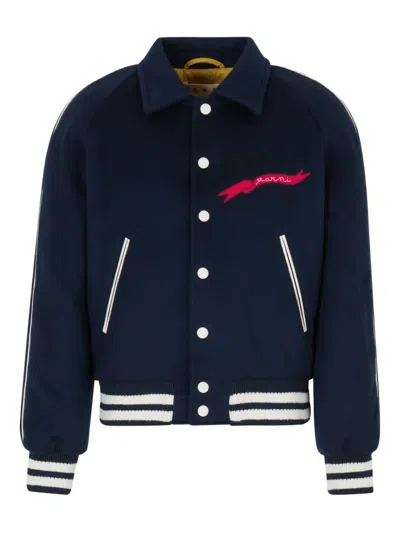 Marni Embroidered Bomber Jacket In Blue