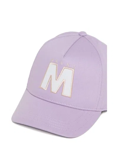 Marni Kids' Embroidered Cap In Purple