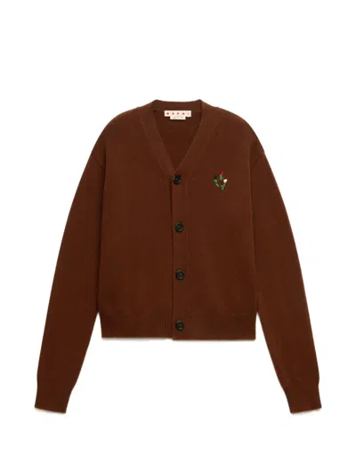 Marni Embroidered Cardigan In Brown