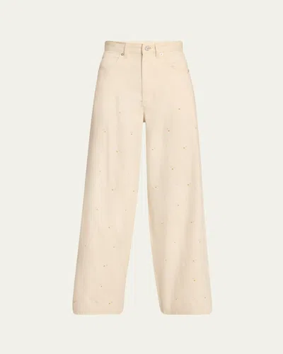 Marni Embroidered Classic Wide Leg Pants In Bone