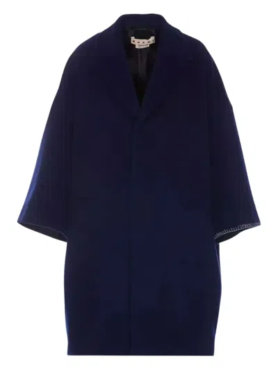 Marni Embroidered Coat In Blue