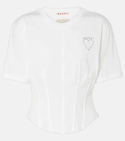 Marni Embroidered Cotton Bustier Top In White