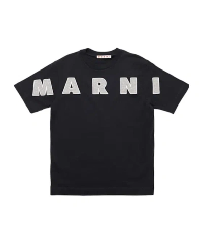 Marni Kids' Embroidered Cotton Jersey T-shirt In Black