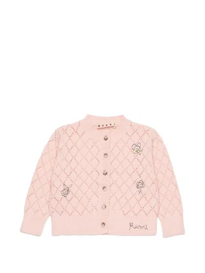Marni Babies' Embroidered-detail Openwork Cardigan In Brown
