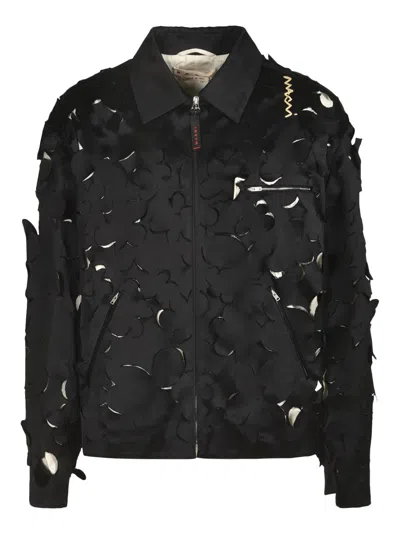 Marni Embroidered Duchesse Cut-out Jacket In Black