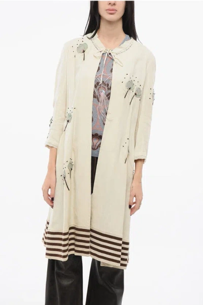 Marni Embroidered Fiori Overdress With 3/4 Sleeves In Burgundy
