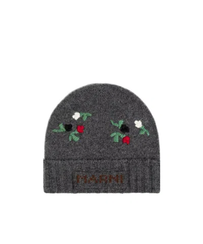 Marni Embroidered Knit Beanie In Black