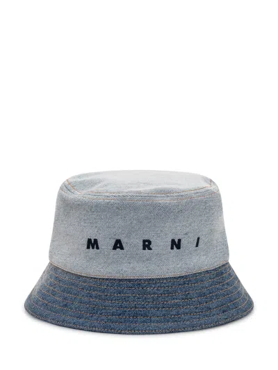 Marni Embroidered Logo Bucket Hat In Antique White