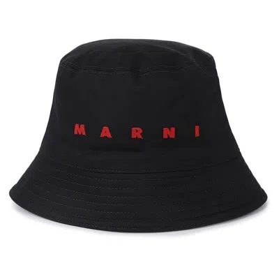 Marni Embroidered Logo Bucket Hat In Black