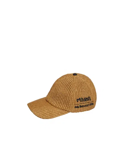 Marni Embroidered-logo Cap In Brown