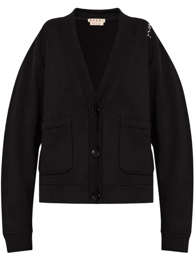 Marni Embroidered-logo Cardigan In Black