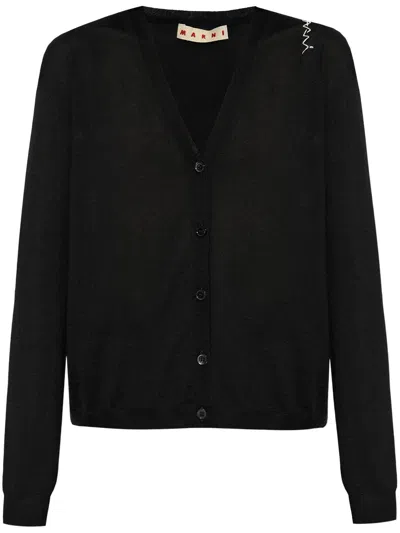 Marni Embroidered-logo Cardigan In Black
