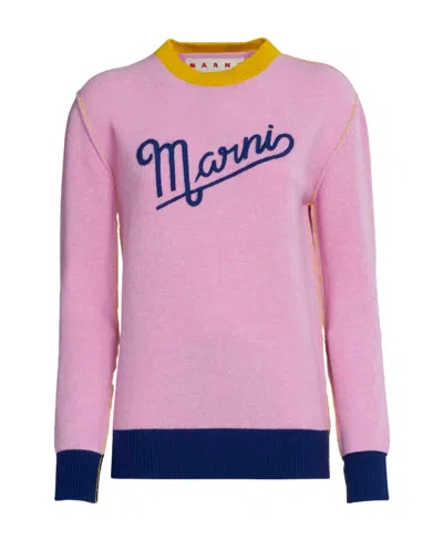 MARNI MARNI LOGO EMBROIDERED CREWNECK JUMPER
