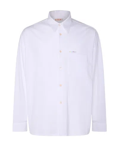 Marni Embroidered-logo Cotton Shirt In White