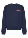 Marni Boxy Navy Blue Cropped Sweater With Bold Logo Patch In Blue