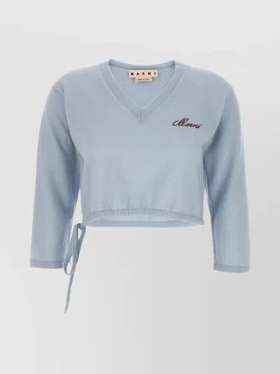 Marni Embroidered Logo Cropped Sweater In Gray