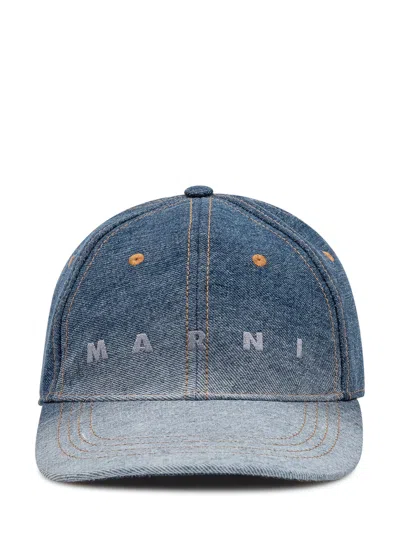 Marni Embroidered Logo Curved Visor Hat In Ultramarine