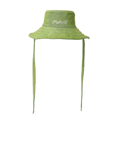 Marni Green Marble Dyed Bleached Bucket Hat In Leaf Green