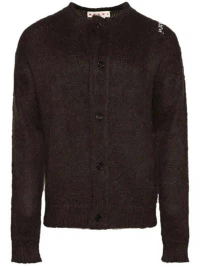 Marni Embroidered Logo Detailing Cardigan In Brown