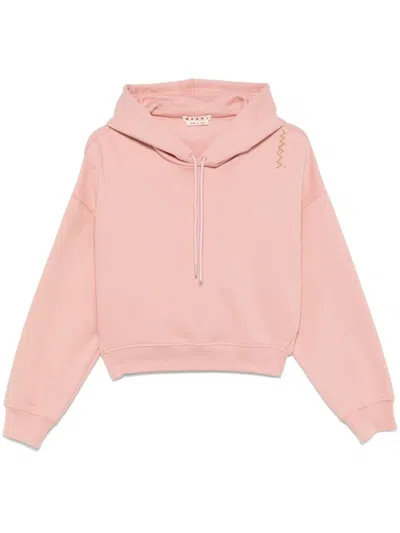 Marni Embroidered-logo Hoodie In Pink
