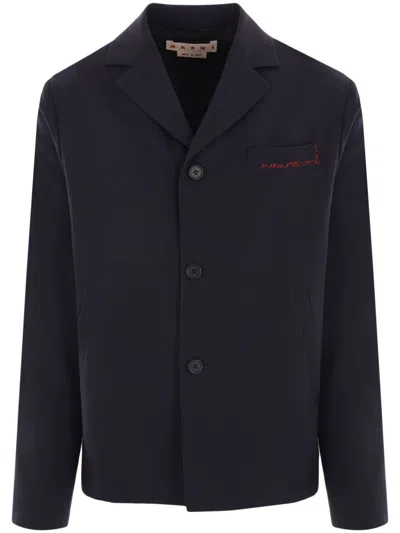 Marni Embroidered-logo Jacket In Blue