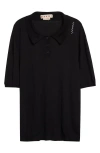 Marni Embroidered Logo Oversize Virgin Wool & Silk Polo Sweater In Black
