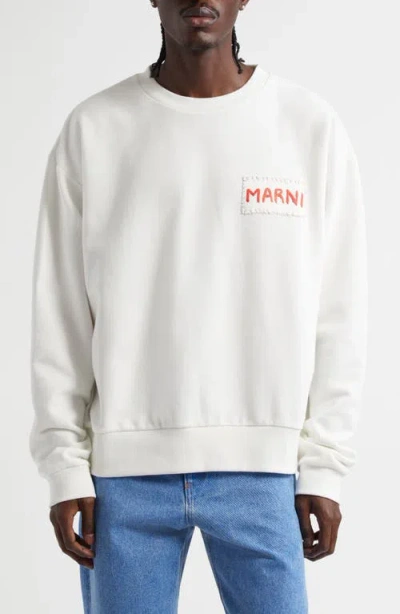 Marni Embroidered Logo Patch Sweatshirt In Natural White