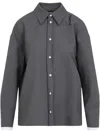Marni Logo Embroidered Oversize High-low Button-up Shirt In Grey