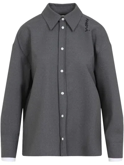Marni Embroidered Logo Shirt In Grey