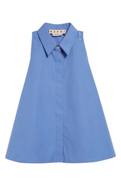Marni Embroidered Logo Sleeveless Cotton Button-up Shirt In Periwinkle