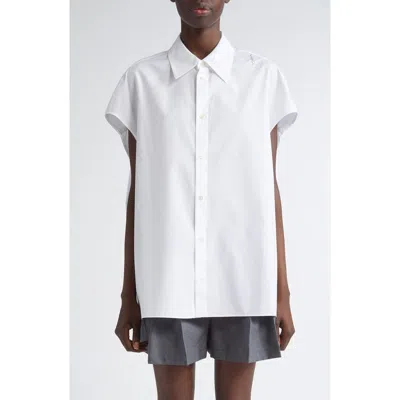 Marni Embroidered Logo Sleeveless Cotton Poplin Cocoon Shirt In White