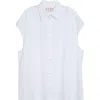 Marni Embroidered Logo Sleeveless Cotton Poplin Cocoon Shirt In Lily/white