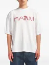 Marni Cotton T-shirt With Flocked Animal Alphabet Logo In White