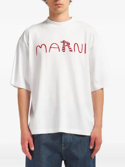 Marni Logo Printed Crewneck T-shirt In White