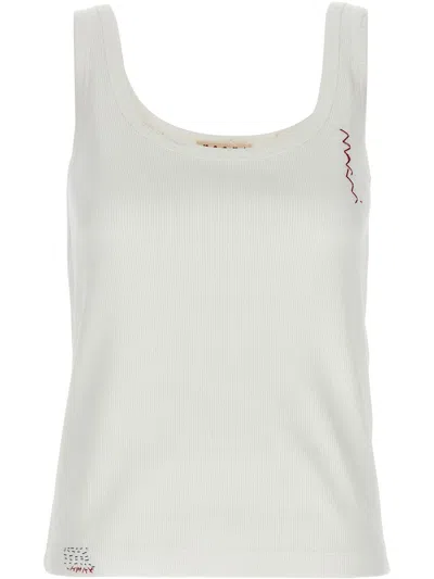 Marni Logo Embroidery Top Tops White