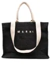 Marni Rectangular Tote Bag With Woven Texture And 2 Handles In Black