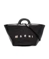 MARNI TROPICALIA SMALL BAG IN BLACK LEATHER AND RAFFIA