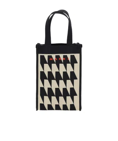Marni Embroidered-logo Tote Bag In Black